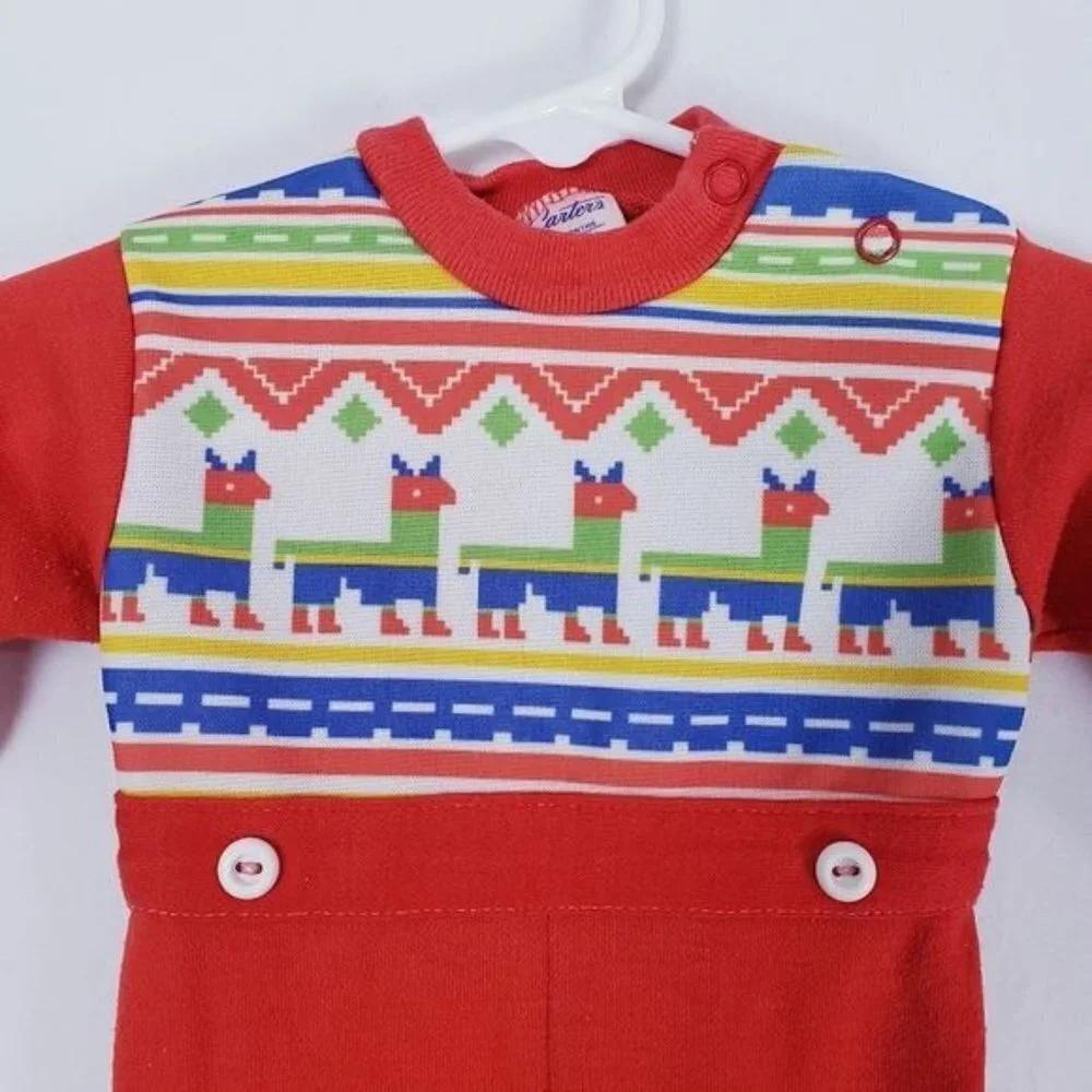 Vintage Carters Red Llama Jumpsuit Romper 6 Mo‎